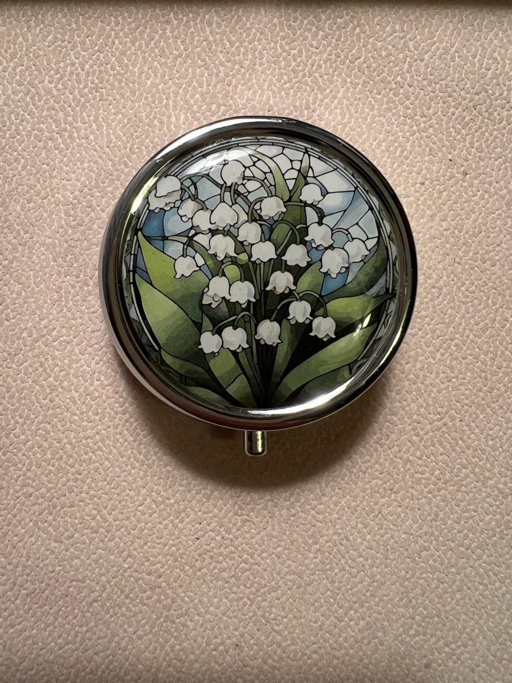 Floral Lily of the Valley Pill Box in Green and White
